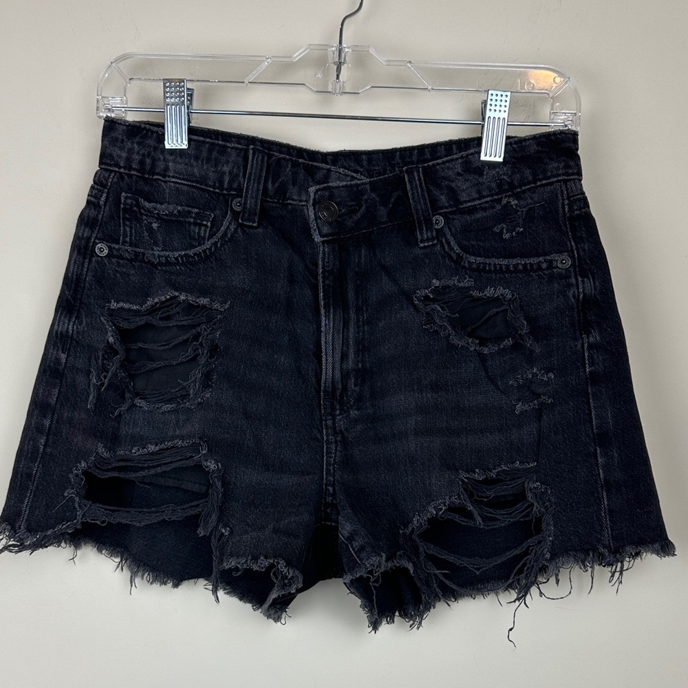 American Eagle Outfitters Black Distressed Soft Denim Shorts Size 4